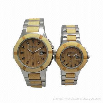 en and Women Wooden Watches with Metal/Natural Bamboo, 30m Waterproof, Various Designs Available